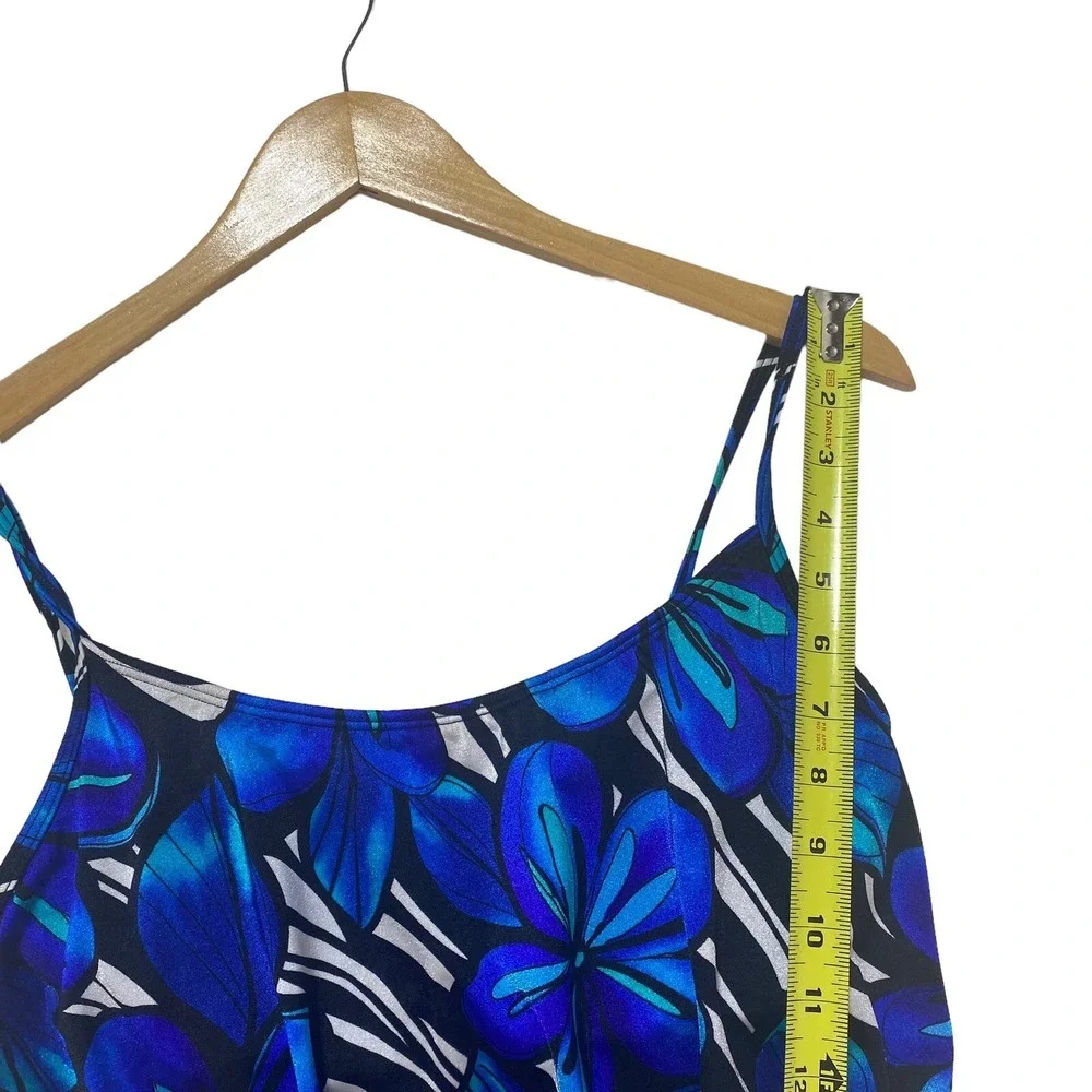 Vtg Inches Away Slimming Swimsuit Size‎ 8 one Piece Blouson 96063 Blue flower